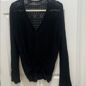 Black Crochet Long Sleeve Top